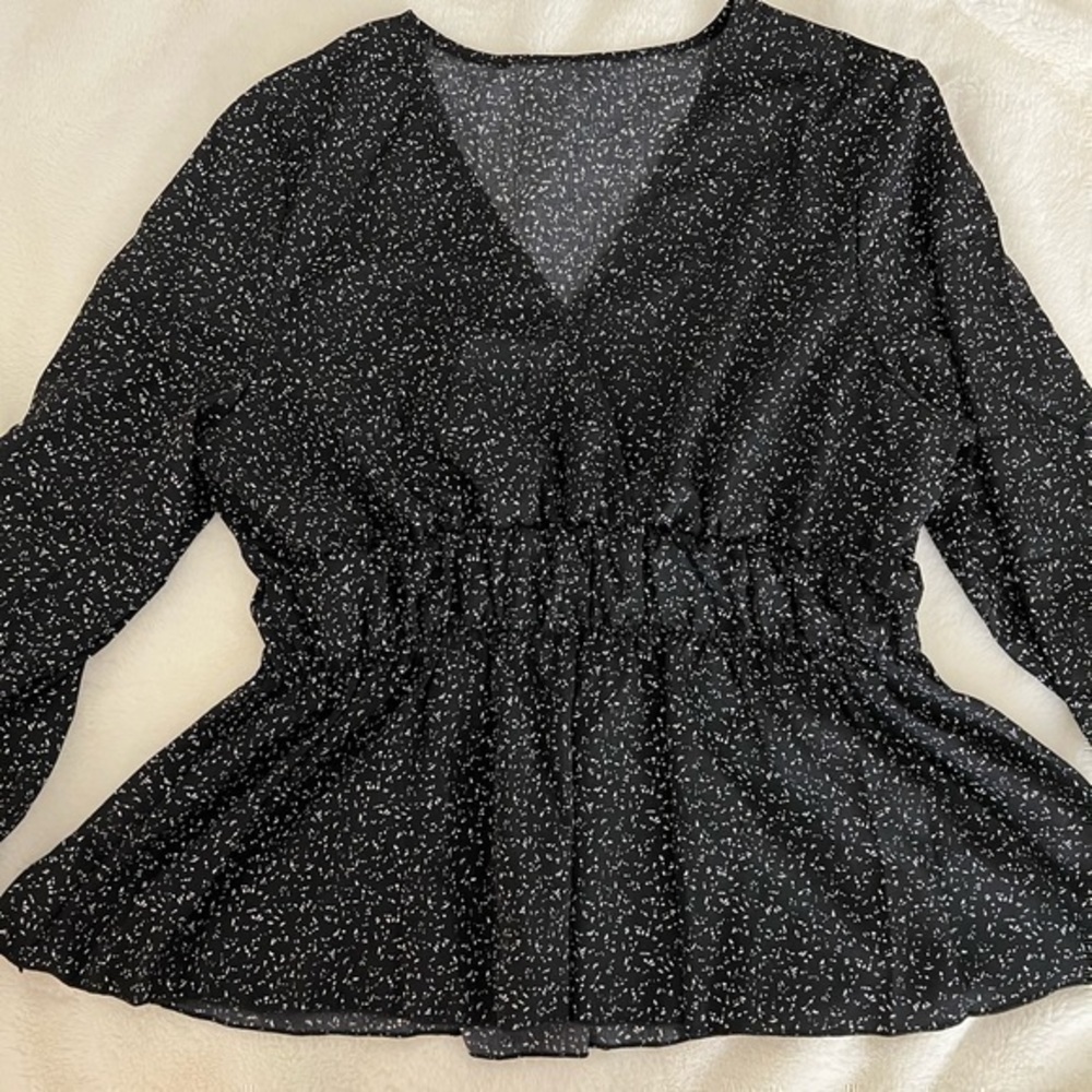 Black and white allover Peplum Blouse SHEIN XL